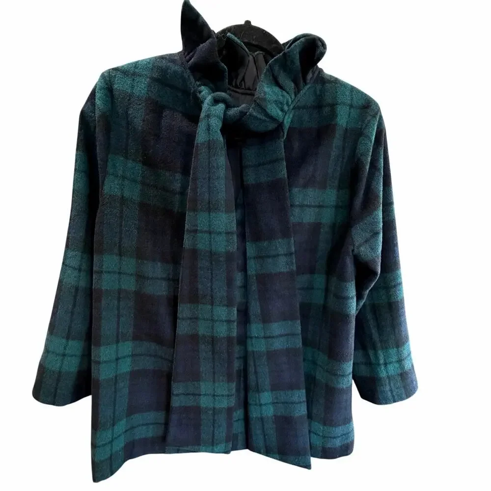 Tuckernuck Blackwatch Plaid Faye Blouse Plaid Wool Ruffle Bow Back Preppy SZ M - Picture 13 of 16